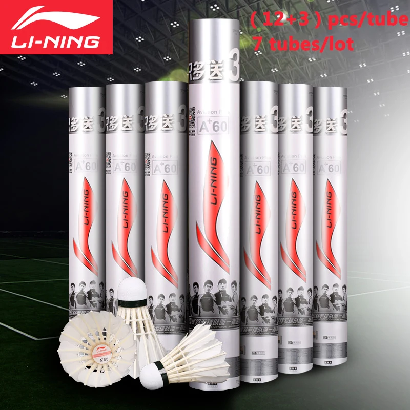 LINING 105Pcs=7tubes LiNing Brand A+60 Badminton Shuttlecock Goose