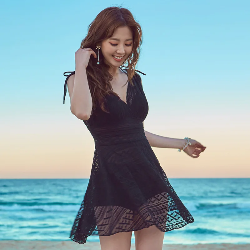 

One-piece Swimming Suit Women's Conservative Belly Covering Slimming Underwire Small Bust Gathering Large Size South Korea Grace