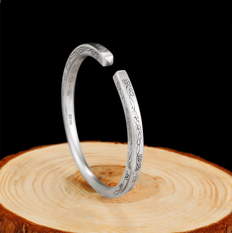 ZABRA 999 Sterling Silver Lotus Opening Bangle Jewelry Classic For Women Men Valentine’s Day Party Thanksgiving