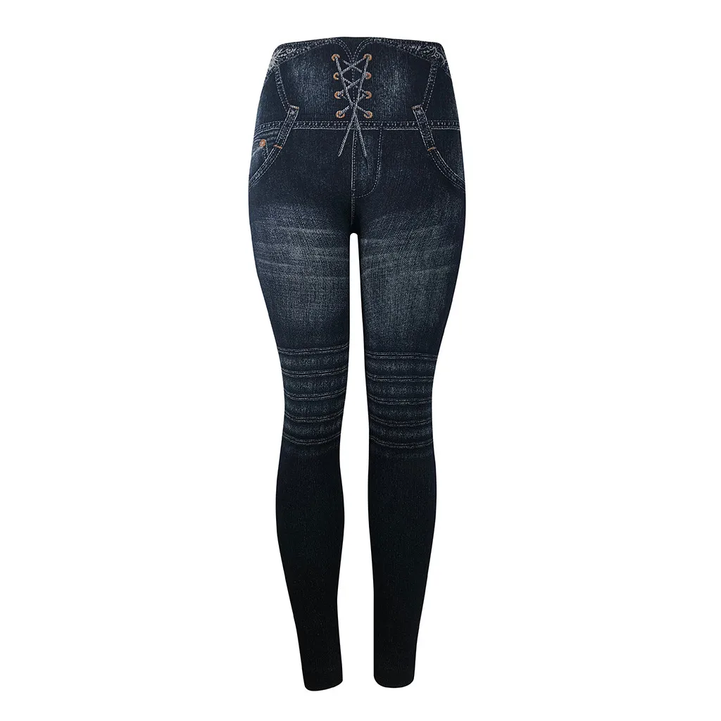 VoguePush Up Leggings Women Summer Workout Polyester Jeggings Breathable High Waist Jeans Trousers Denim Stretchy Pencil Pants - Цвет: Black