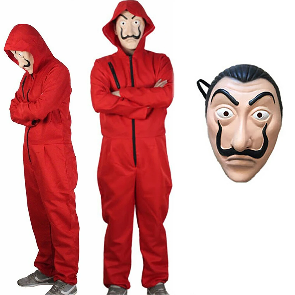 Banknote House Dali Dali Siamese Clothing Red Onesies Clown Costume Cosplay Halloween La Casa De Papel Face Mask Clothing (4)