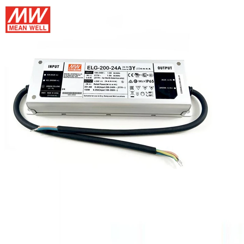 Бренд MEAN WELL представляет ELG-200-24A-3Y 200W 8.4A 24V регулируемый светодиодный Питание 110 V/220 V AC 24V DC 200W Водонепроницаемый MeanWell LED Привод