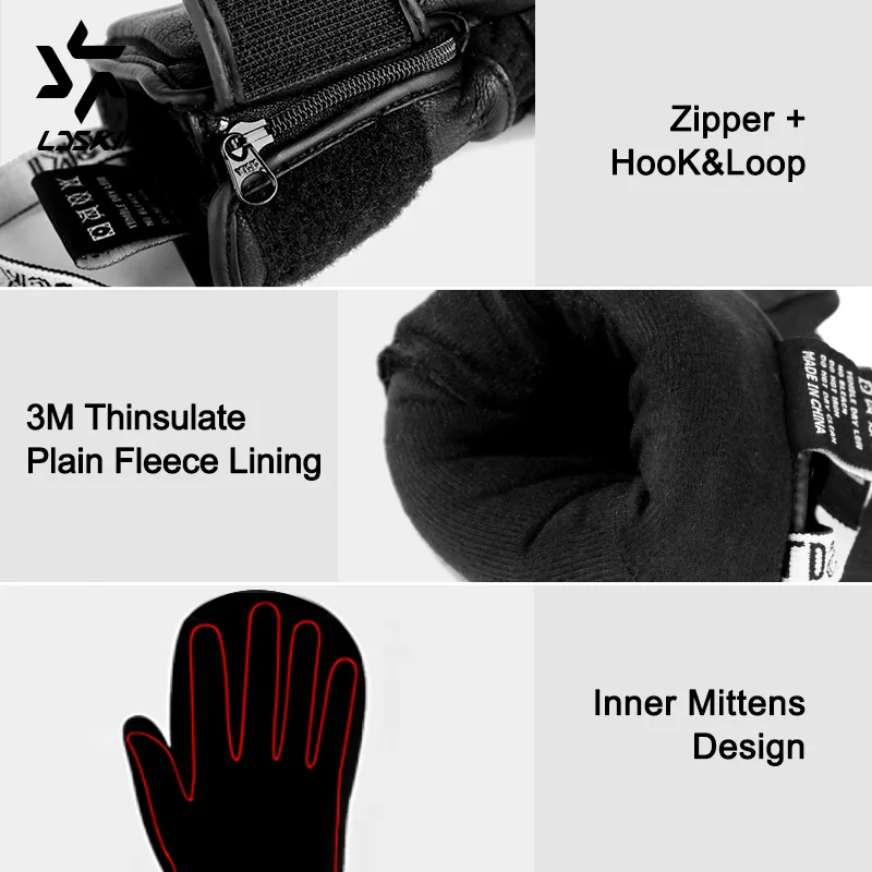 LDSKI Warm Ski Gloves Winter Outdoor Snowboard Mittens Waterproof Three-Fingers Snowmobile Gloves Unisex