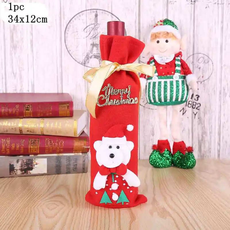 Санта Клаус Крышка для бутылки вина, рождественские украшения для дома, год Рождественский Декор Снеговик Рождественский чулок Рождество подарок 1/3/4 шт - Цвет: K 1PC