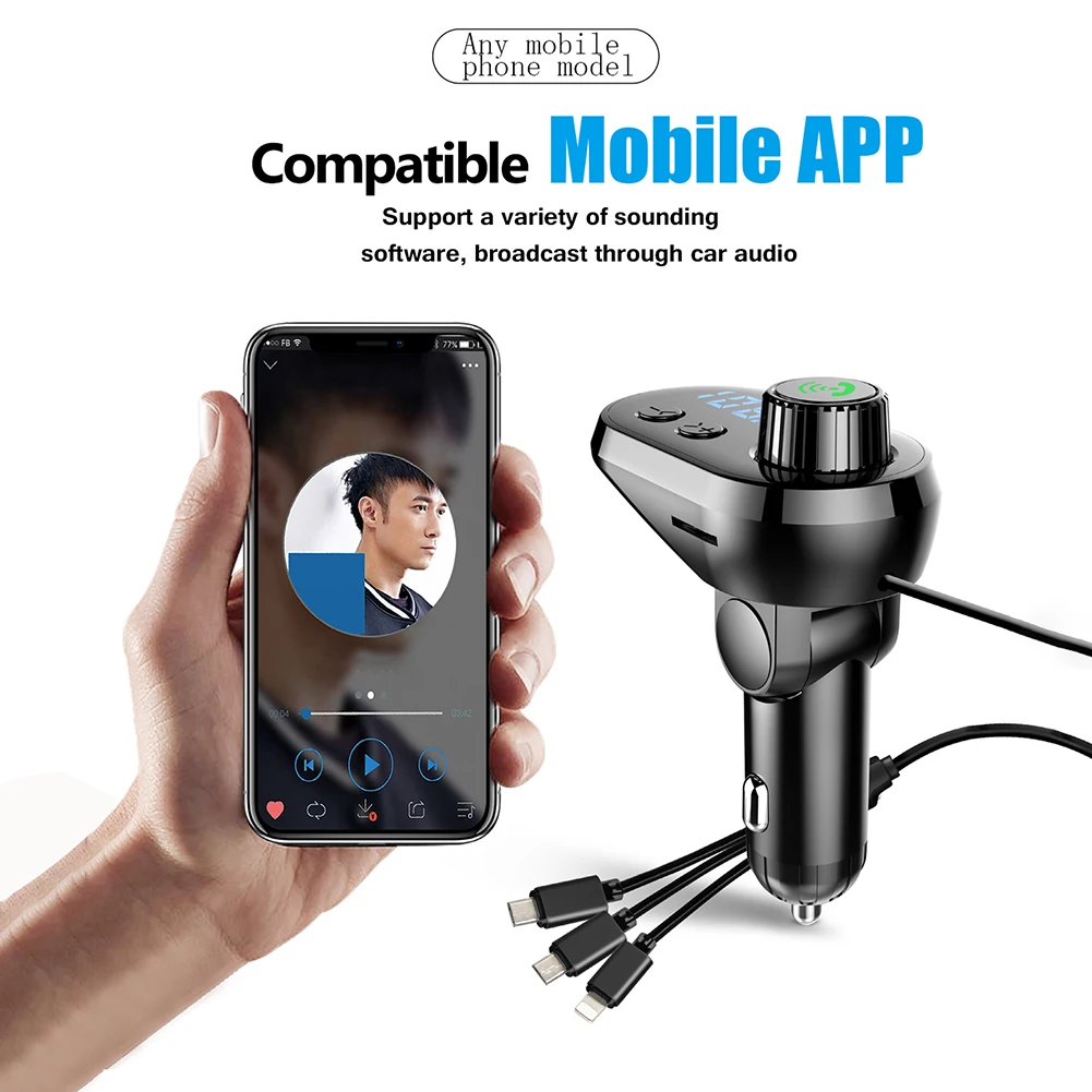 Автомобильный MP3-плеер беспроводной громкой связи Bluetooth V5.0 автомобильный fm-передатчик сенсорный экран USB с двумя выходами высокого качества