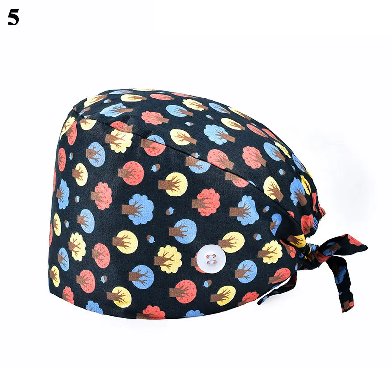 grey skully hat New Pure Cotton Printing Surgical Cap Unisex Adjustable Nurse Cap Buckle Elastic Beauty Hats Baotou Cap Fashion Doctor Hat 2021 beanie cap for men