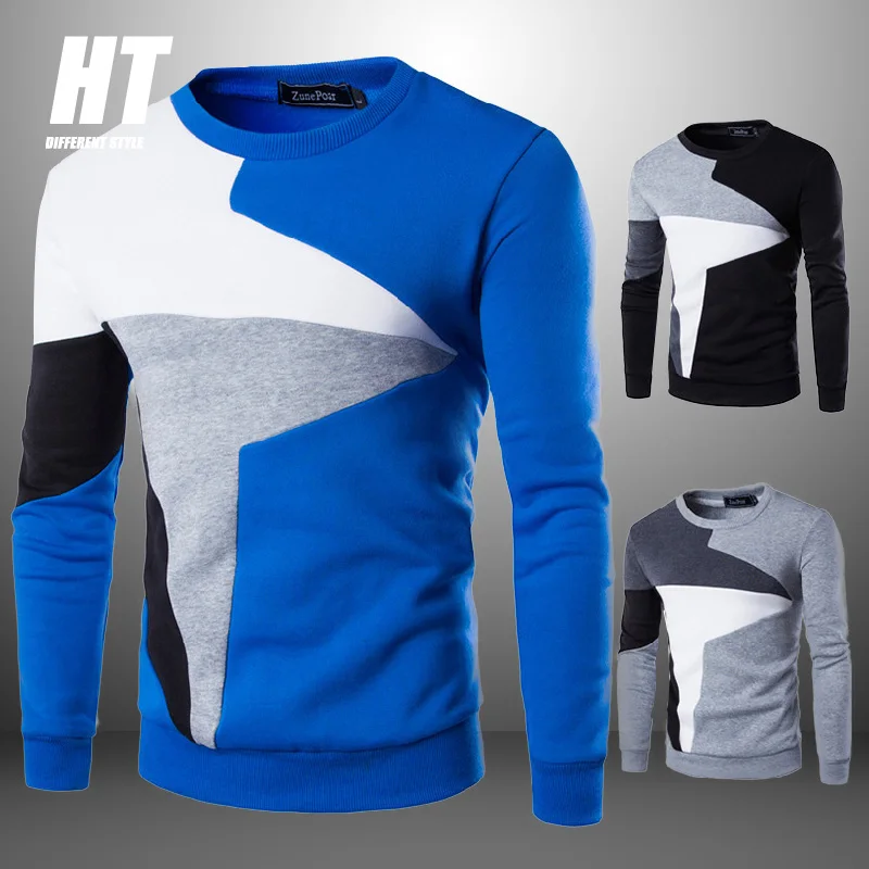 Jerséis nuevos para hombre, ropa de marca, jersey de manga larga, de algodón, informal, cuello redondo, Tops ajustados de retales, otoño e invierno, 2020