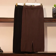 4xl плюс размер женские офисные юбки-карандаш до колена осень зима с разрезом с высокой талией faldas negras Сплит трикотажные юбки женские F1048