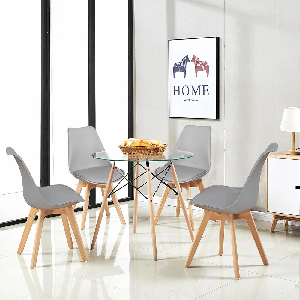 Dining Table and Chairs Set Glass Round Kitchen Table and 4 Tulip