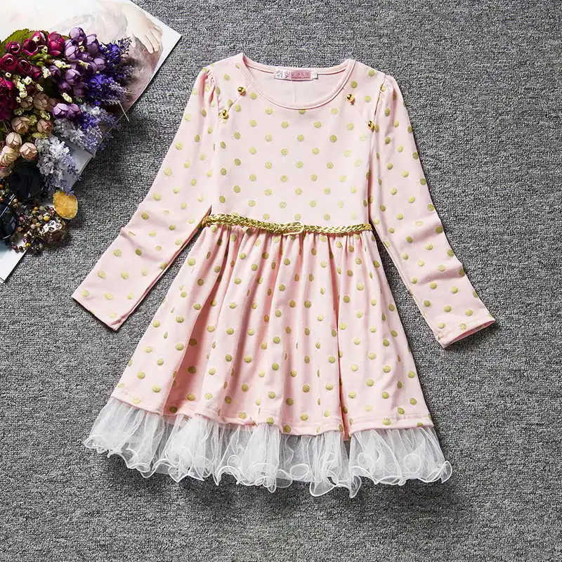 Осеннее платье для девочек новые зимние стильные брендовые Детские платья для девочек, повседневная одежда с длинными рукавами детское праздничное платье-пачка для школьниц - Цвет: Pink
