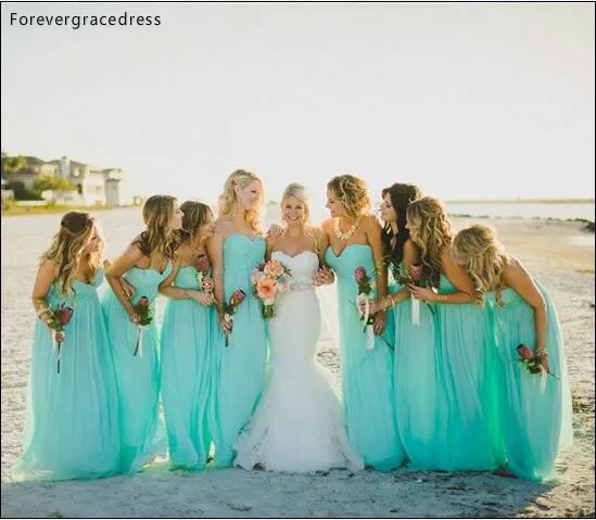 

Cheap Elegant Country Style Bohemian Bridesmaid Dress Aqua A Line Garden Wedding Party Guest Maid of Honor Gown Plus Size Custom