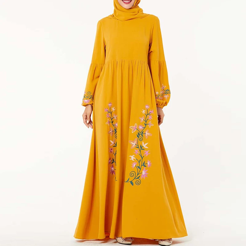 yellow dress Синий кафтан abaya Дубайский хиджаб мусульманское платье исламское одежда Абая для женщин турецкие платья Саудовская Аравия кафтан халат ислам - Цвет: yellow dress