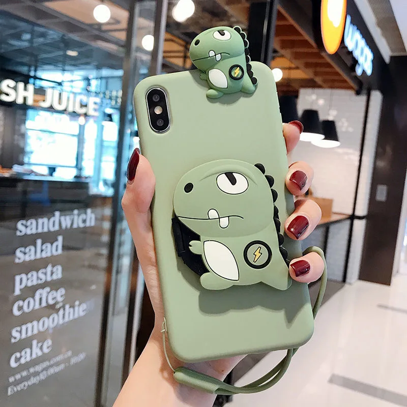 3D Cartoon dinosaur Mirror Case For Xiaomi Mi POCO X3 NFC Stand Phone Cover Redmi Note 8 Pro 9A 9C 9S 8T 7 K20 K30 7A 8A Note 10 xiaomi leather case color Cases For Xiaomi