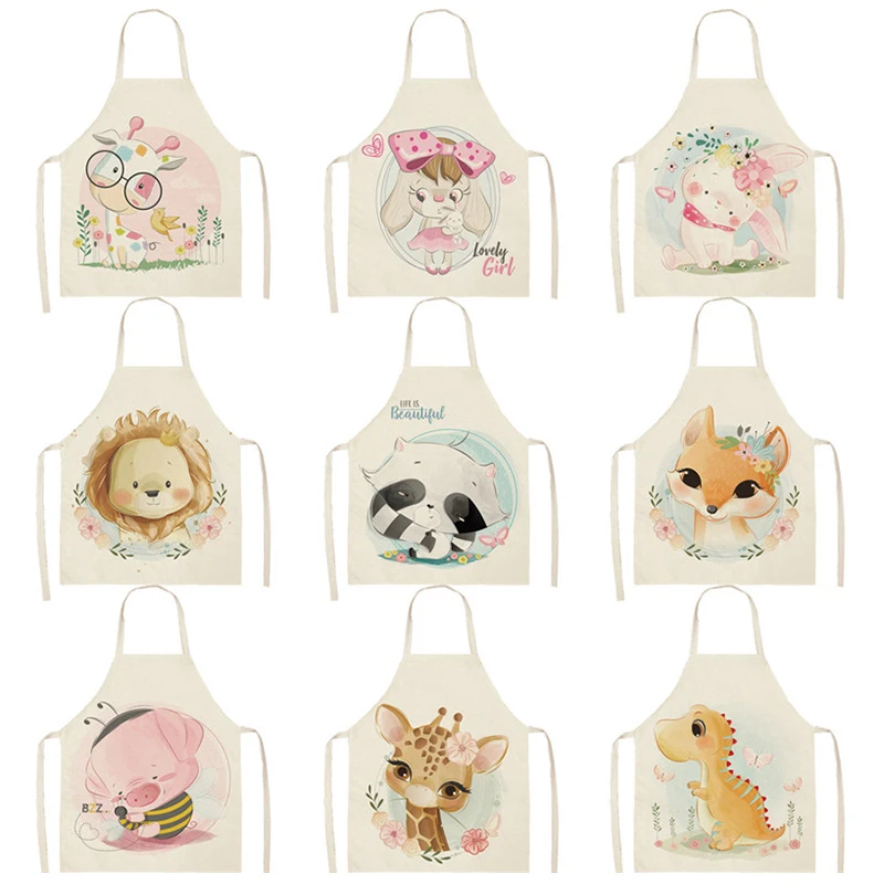 1 Pcs Lovely Cartoon Rabbit Printed Kitchen Aprons for Women Kids Sleeveless Cotton Linen Cooking Cleaning Tools | Дом и сад
