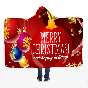 

Merry Christmas Hooded Blanket Red Kids Adult Blanket Portable Winter Warmth Throw Blanket For Child Adult Wearable Blanket