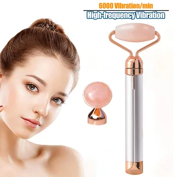 

2 in 1 New Style Flawless Contour Facial Flawless Jade Facial Massager Micro Vibrating Rose Quartz Face Roller with Eye Stone