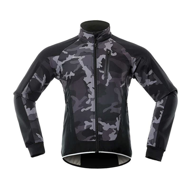 Camouflage grey ARSUXEO зимняя велосипедная куртка флисовая теплая велосипедная одежда ветровка софтшелл светоотражающее пальто MTB велосипед Джерси 20B - Цвет: Camouflage grey