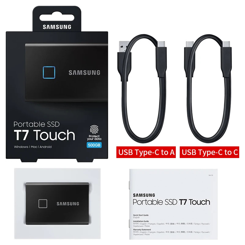 Samsung Portable SSD T7 Touch Interface Solid State Drive 2TB 1TB Type-C USB3.2 Gen2 External PSSD for PC&Loptop