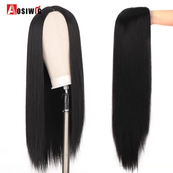 

AOSI Long Straight Natural Hair Pink Blakc Green Ombre Wigs Middle Part Halloween Cosplay Synthetic Wigs for Black White Women