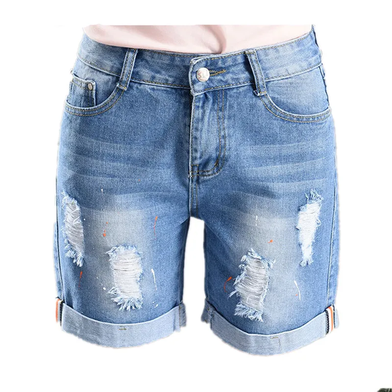 Light blue Летние джинсовые шорты размера плюс, женские, большие размеры, 5XL, прямые короткие женские винтажные рваные джинсовые шорты с кисточками - Цвет: Light blue
