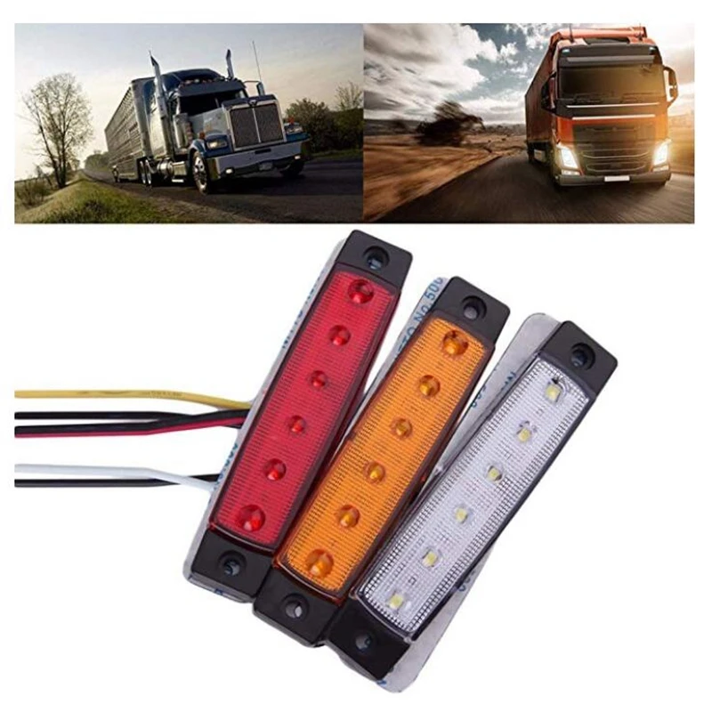 10X красный+ 10X янтарный+ 10X белый 12V 24V светодиодный 6 сторона 6 SMD Габаритные, задние светильник для грузовиков