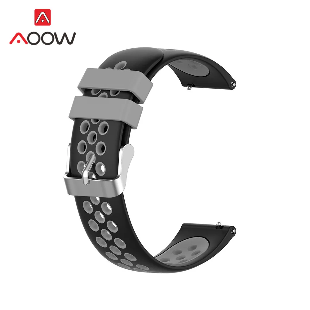 20 мм силиконовый ремешок для samsung Galaxy Watch Active2 40 мм 44 мм gear S2 Huami Amazfit bip с пряжкой и отверстиями спортивный браслет - Цвет ремешка: Black Grey