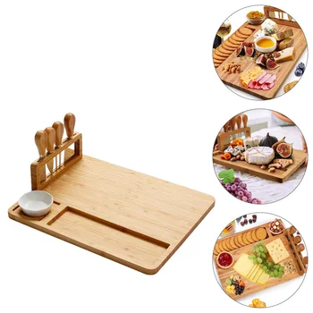 

1 Set Bamboo Cheese Board Cutting Board with Stainless Steel Knives (Khaki)
