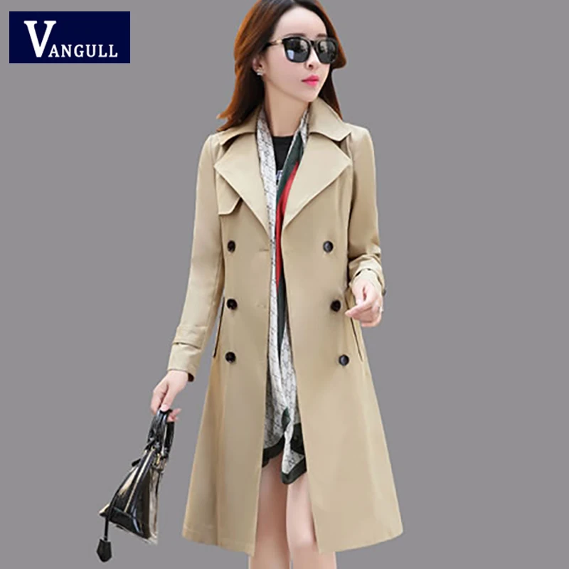 Vangull-gabardina de moda para mujer, gabardina de moda con cuello vuelto, doble botonadura, abrigo largo de retales, abrigo de viento Delgado