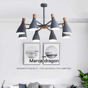 

Nordic Modern Macaron LED Pendant Light A Wooden Base Made of Round Iron Used In Living Room and Office Lamps Home Decor