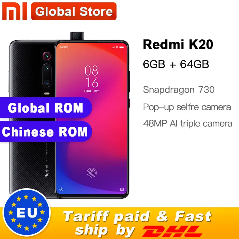 Xiaomi Redmi K20 с глобальной ПЗУ 6 ГБ 64 Смартфон Snapdragon 730 задняя камера 48 МП всплывающая