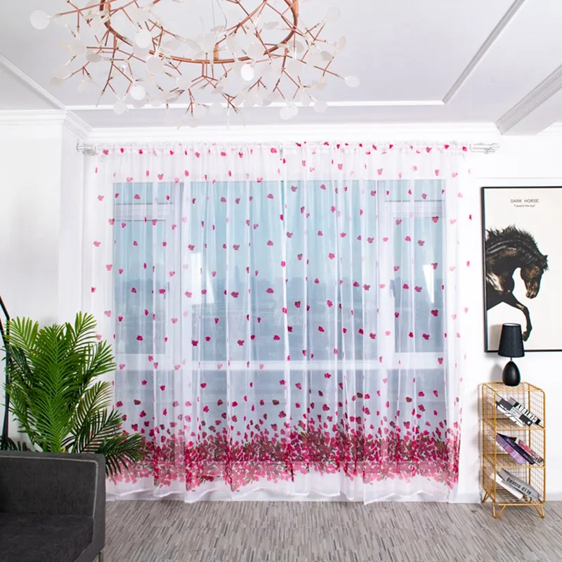 

European Style Printed Simple Flower Retro Sheer Curtains Modern Printing Tulle Bedroom Window Voile Curtain For Home Decoration