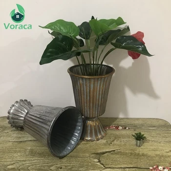 

1PC Classical Goblet Flower Vase Silver Gold Candlestick Vase Flower Pot Retro Wrought Iron for Home Wedding Decoration