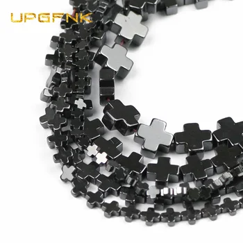 

UPGFNK Wholesale Natural Stone Cross Black Hematite Loose Spacer Beads For Jewelry Making DIY Bracelet Necklace 4/6/8/10/12mm