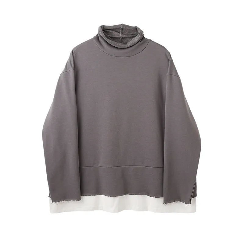 Men's long-sleeved autumn wear Men's loose fake two high-necked teen hip hop outerwear trends