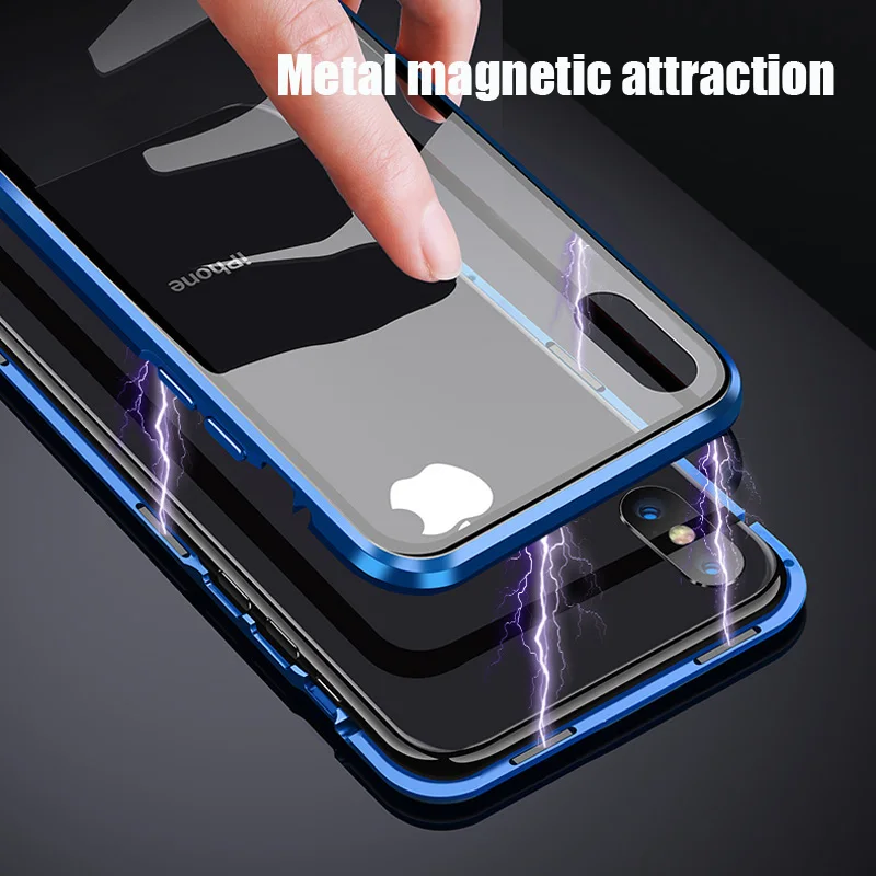 Магнитный металлический чехол для телефона для iphone 7, 8, 6 Plus, двустороннее стекло для iphone X, XR, XS, MAX, 6, 6S plus, 9 H, закаленное стекло