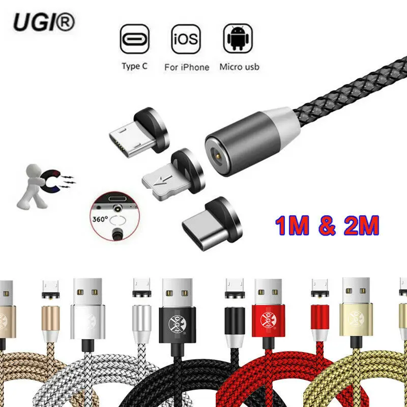 

1-2M 360°Auto-Connect Round Magnetic Charger Type C/IOS/Micro USB Charging Cable