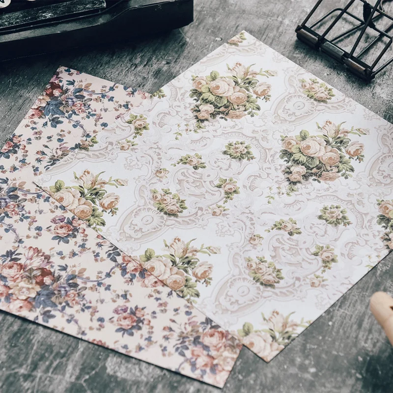 24Sheets/Set Vintage Flower Material Ppaper DIY Scrapbooking Journal Base Collage Photo Props Gift Wrapping Decoration Paper