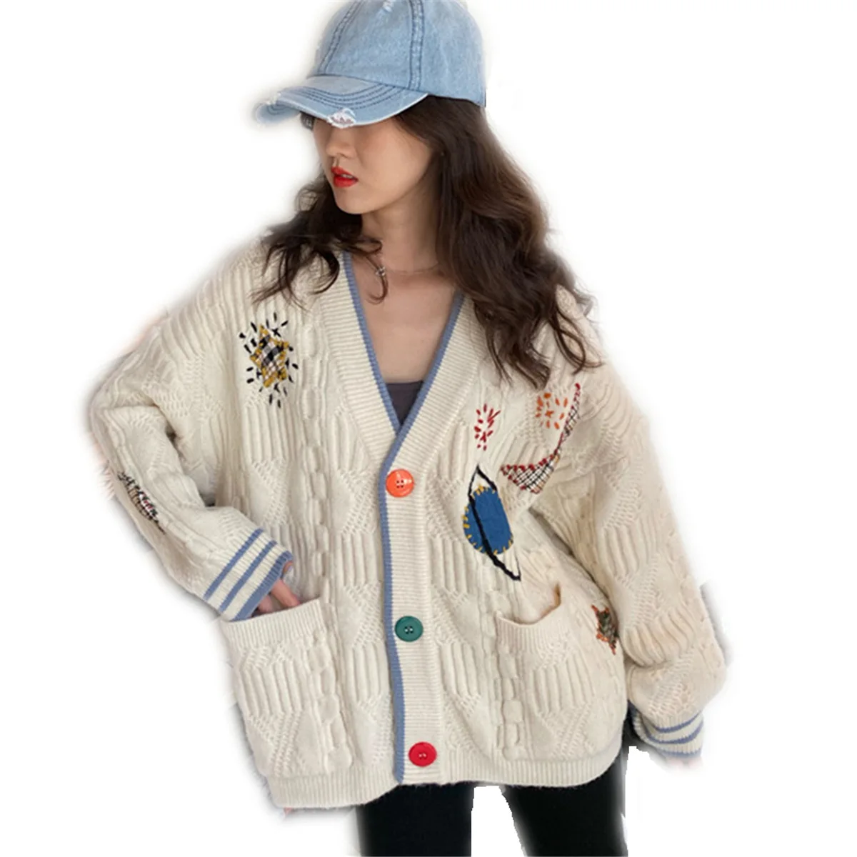 

Starry sky embroidery sweater women 2020 new knitted cardigan jacket women autumn and winter loose Korean style lazy style