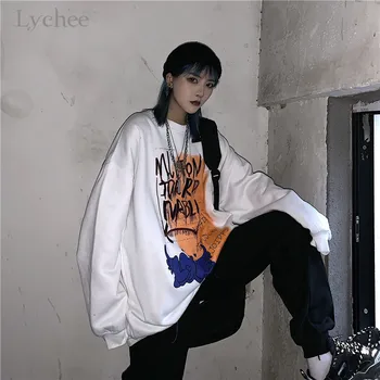 

Lychee Harajuku Casual Autumn Winter Lady Fleece Sweatshirts Graffiti Women Fleece Sweatshirt O-neck Loose Female Pullovers Tops