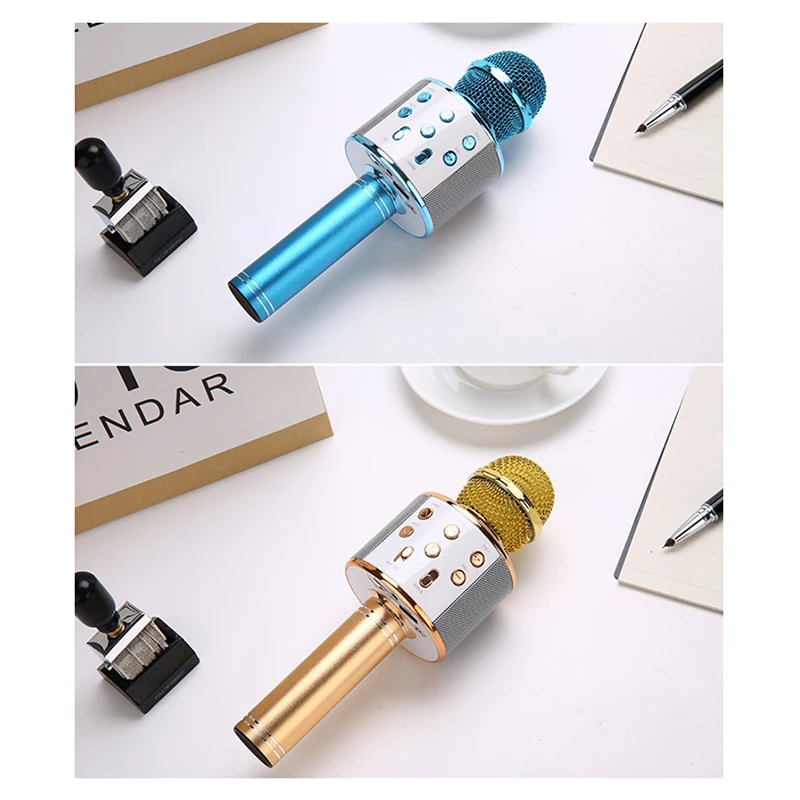 1set Wireless KTV Microphone Bluetooth Handheld Speaker Player Singing Mic LED Lights Sound Reverberation