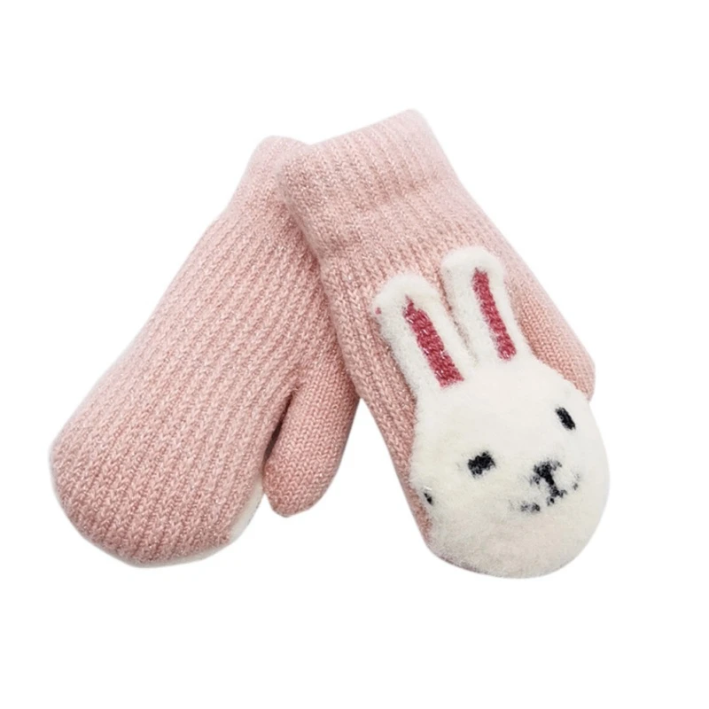 Детские перчатки зимние детские толстые теплые перчатки с мультяшным кроликом Милые Шерстяные варежки для девочек - Цвет: Небесно-голубой