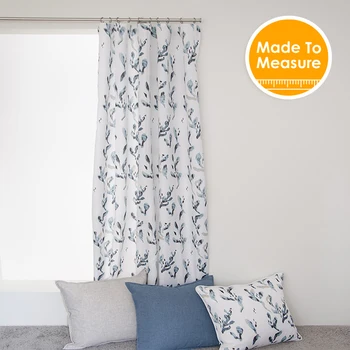 

Europe Design Polyester and Cotton Fabric Curtains with Leaves Printed French Window Curtains White Green Color decoration