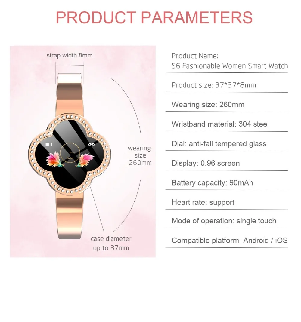 S6, женские Смарт-часы, Android, iOS, Hombre, женские Смарт-часы, Reloj, кровяное давление, пульсометр, фитнес-трекер, IP67