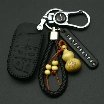 

Black/Red Leather Case Remote Car Key Cover 2/3/4 Button For Jeep Renegade Compass Patriot Cherokee Wrangler Grand Cherokee