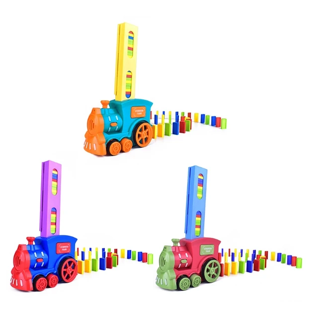 2021 New Domino-Train Toy Stacking Block Set Dominoes Building Block Brain Developmental Automatic Electric Car for Kids 1