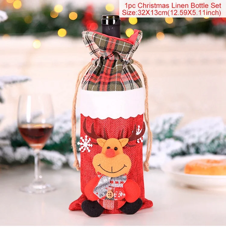 FengRise рождественские украшения для дома Санта Клаус крышка бутылки вина снеговик чулок держатели для подарков Рождество Navidad декор год - Цвет: wine bottle set 9