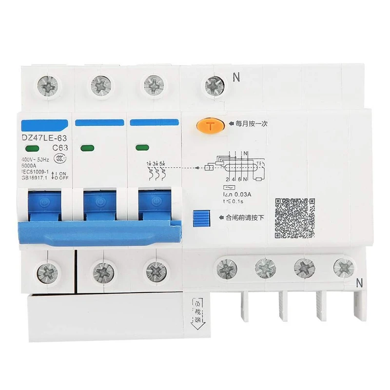 

Residual Current Circuit Breaker DZ47LE-63 3P+N C63 63A 30MA Electric Shock Protection Switch