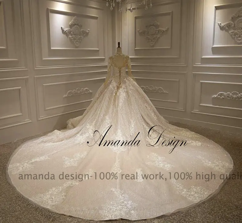 Аманда дизайн robe de mariee Высокая шея с длинными рукавами свадебная Кружевная аппликация платье