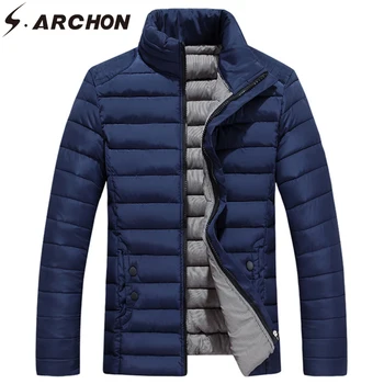 

S.ARCHON Winter 2019 New Jacket Men Cotton Solid Color Coat Casual Men Autumn Thicken Warm Fashion Outwear Clothing Plus Size