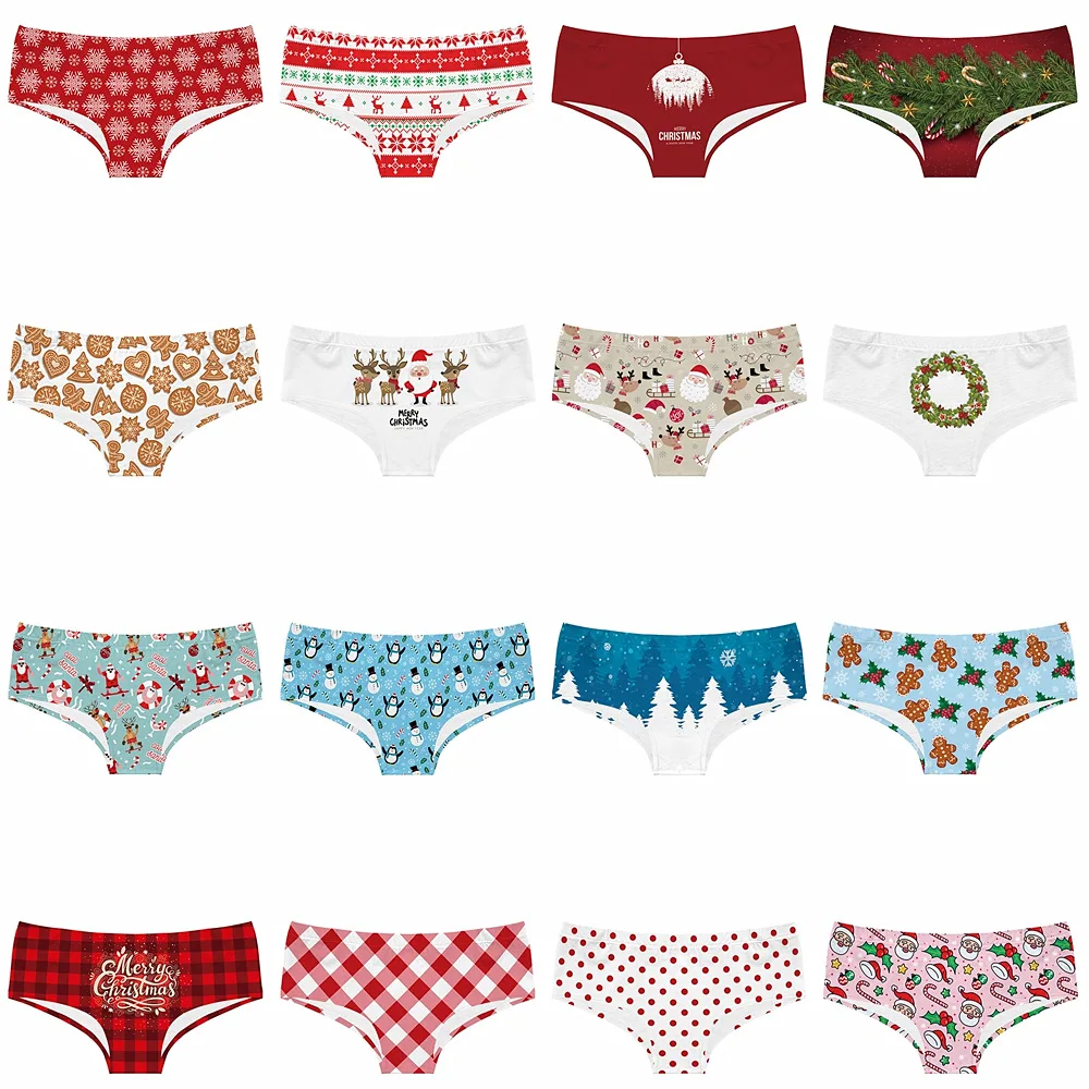 

LEIMOLIS Christmas Cartoon tree plaid print sexy hot panties female kawaii Lovely underwear push up briefs women lingerie thongs